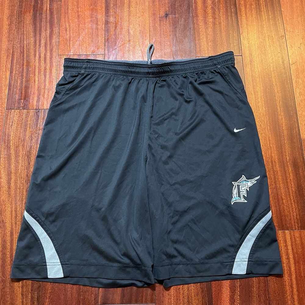 Florida Marlins Nike Shorts Mens Medium Black MLB Authentic Dri-Fit Practice EUC